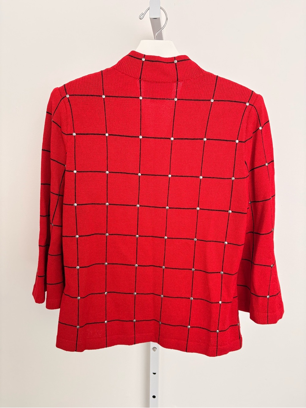Red Windowpane Button-Front Cardigan - Picture 3 of 3